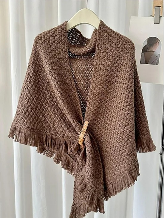 Knitted Cape w/ Buckle Detailing